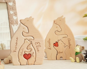 Personalized Wooden Bear Family Puzzle,Engraved Family Name Puzzle,Parents Baby Puzzle Name,Family Home Decor,Gift For Kids,Family Puzzle
