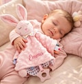 Personalized Minky Dot Lovey Blanket, Embroidered Name, Crinkle Sensory Security Toy