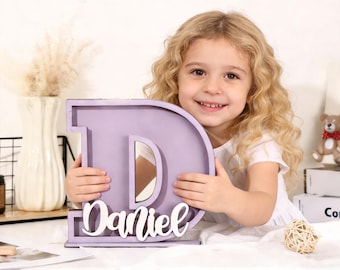 Personalized Wooden Letter Piggy Bank: Custom Name Coin Bank