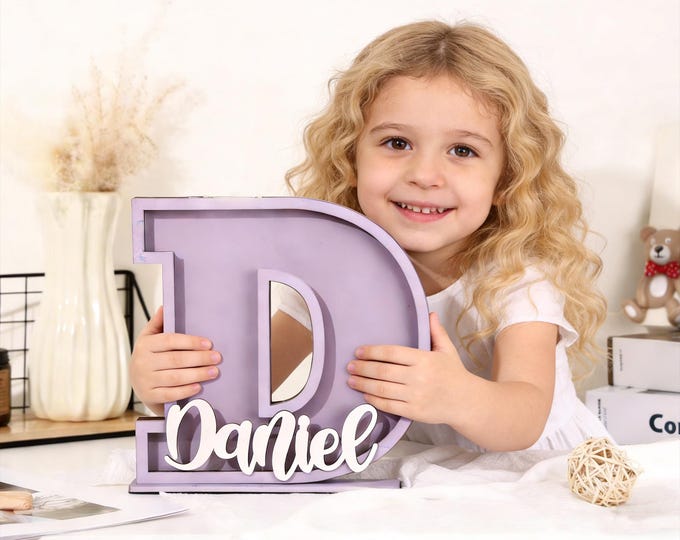 Personalized Wooden Letter Piggy Bank: Custom Name Coin Bank