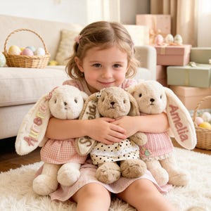 Peluche coniglietto pasquale ricamato personalizzato, regalo ricordo con nome personalizzato