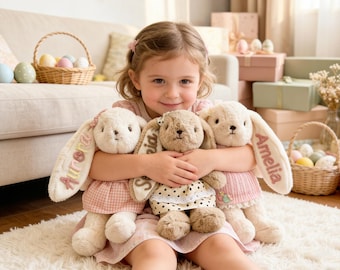 Personalized Embroidered Easter Bunny Plush Toy, Custom Name Keepsake Gift