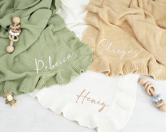 Personalized Baby Blanket: Embroidered Cotton Knit, Newborn Gift
