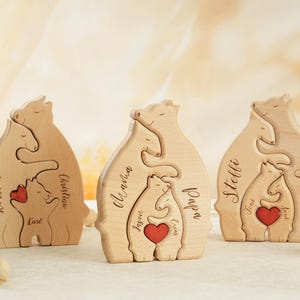 Engraved Wooden Bear Family Puzzle: Personalized Home Decor
