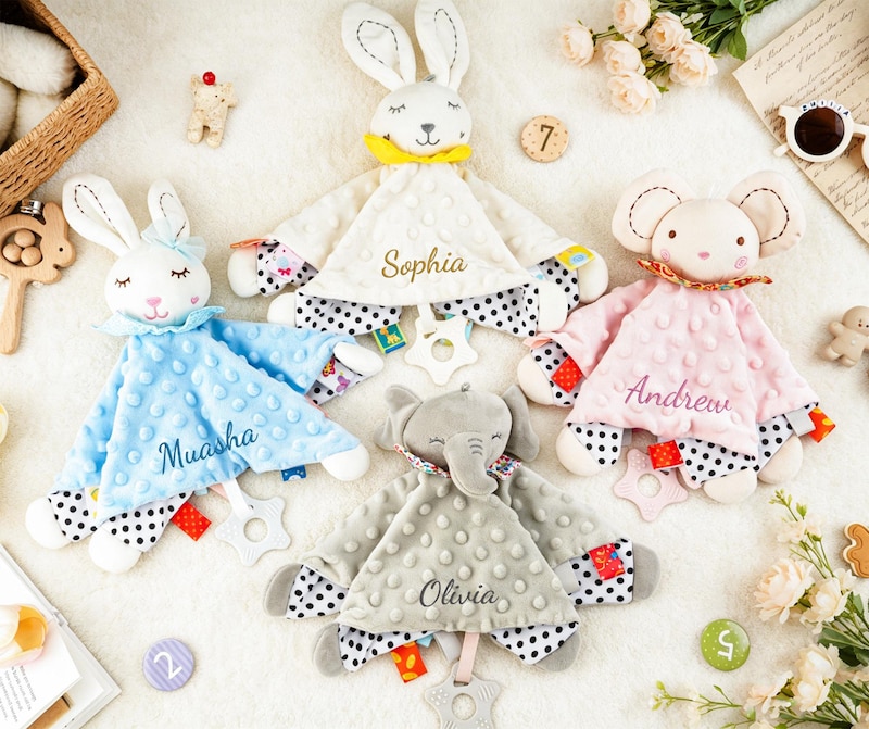 Baby lovey hook and sensory details