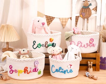 Personalized Baby Name Rope Basket: Handmade Cotton Toy Organizer