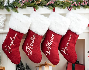 Personalized Red Velvet Christmas Stockings,Personalized Xmas Stocking,Christmas Home Decor,Holiday Decor.X-mas Accents,Christmas Gifts