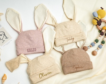 Gorro con orejas de conejo bordadas: gorro personalizado para bebé, regalo para bebé