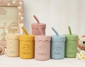 Copo de silicone personalizado para bebês: copo de treinamento com canudinho gravado