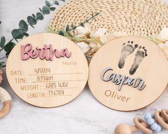 Custom Wood Baby Announcement Sign: Birth Stats, Footprint Decor