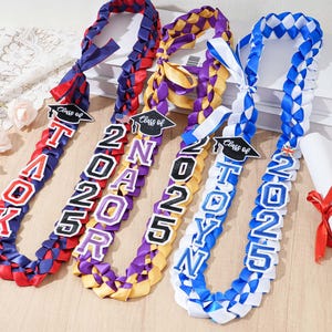 Collar de graduación personalizado 2025 con nombre, collar de graduación de la clase 2025, collar de cinta, collar trenzado de satén, collar de regalo para la noche de graduación, regalo para graduados