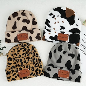 Personalized Baby Beanie: Knitted Infant Hat with Leather Patch