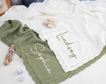 Babydecke gestickt: Baumwolle Andenken, Babydecke gestrickt