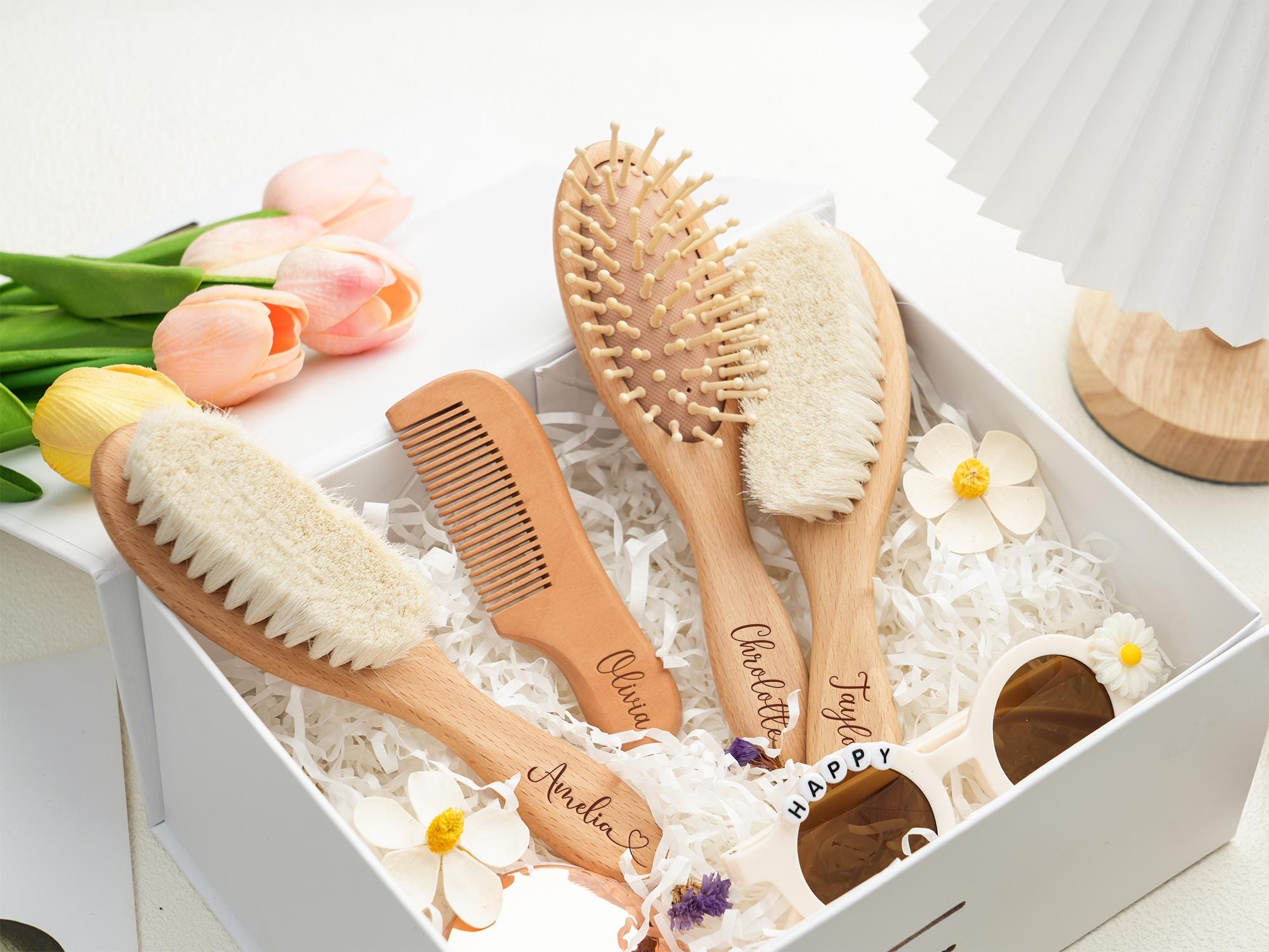 Personalized Wooden Baby Brush Set: Engraved Newborn Keepsake Gift