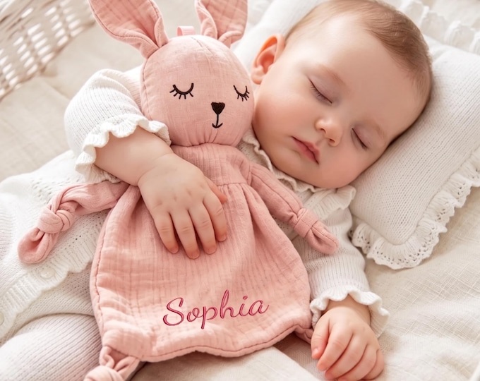 Personalized Muslin Baby Comforter Set: Embroidered Name,Security Blanket