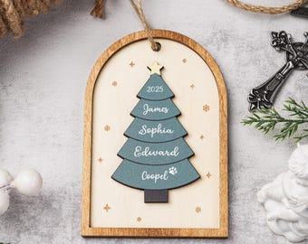 Personalized Family Name Christmas Tree Ornament, Holiday Keepsake