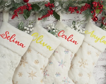 Custom Holiday Stockings,Plush Sequin Stockings for Family Decoration,Holiday Stockings ,Embroidered Name Stocking for Christmas Gift