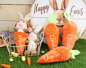 Personalized Easter Carrot with Plush Bunny: Custom Easter Gift