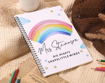Personalized Teacher Notepad: Rainbow Spiral, Custom Name