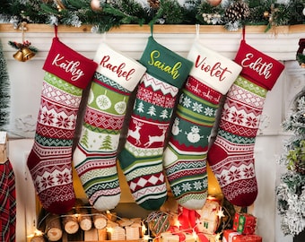 2025Personalized Christmas Knit Stockings,Embroidered Family Christmas Stockings,Home Christmas Decorations ,Christmas Gifts,Christmas Décor