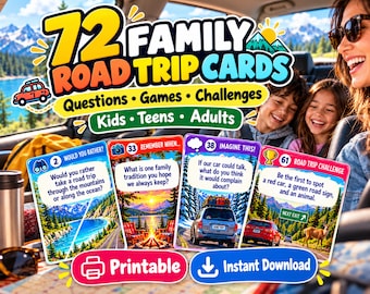 72 Family Road Trip Conversation Cards, Screen-Free Car Ride Games (Digital Download)