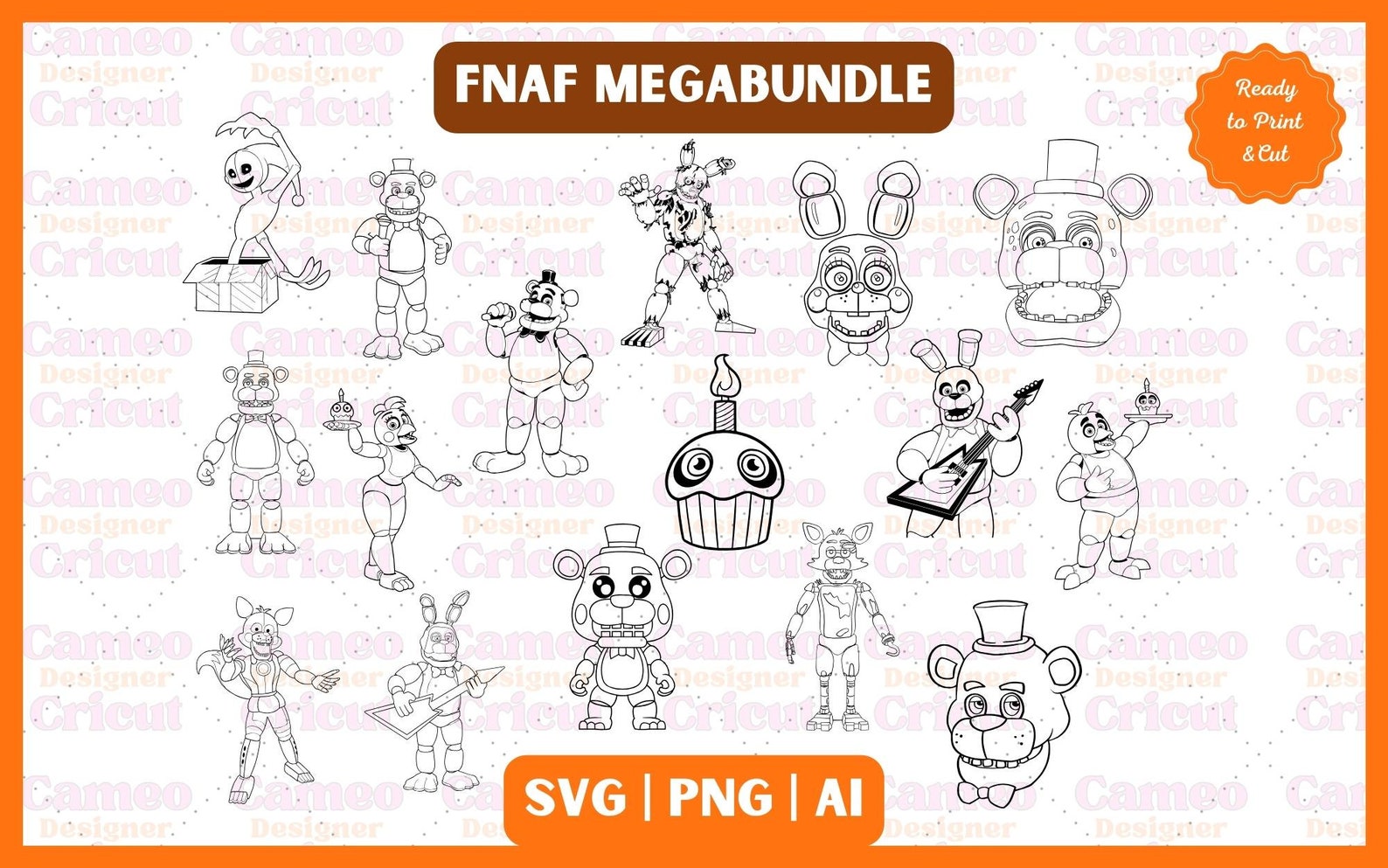 Five Nights at Freddys Bundle PNG SVG Designs Vector Ready to Print and ...