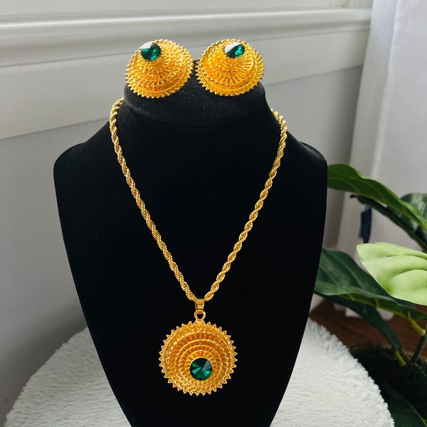 Gold Plated Jewelry Set - Ethiopian/Eritrean for Holiday/Wedding/Mels