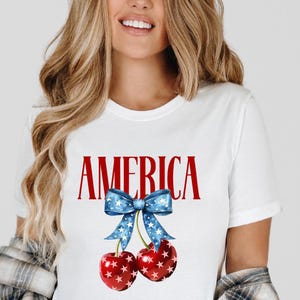 Camiseta gráfica America Cherry: camiseta patriótica del 4 de julio