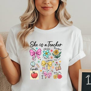 Christian Teacher Shirt, She Is A Teacher Tee, Bible Verse Teacher Gift, Faith Based Teacher Shirt, Apple Pencil Floral Teacher Tee