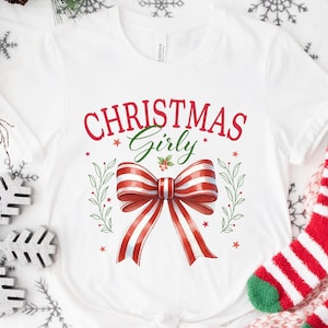 Weihnachtsschleife Shirt: Girly Urlaub Tee, Weihnachtsgeschenk