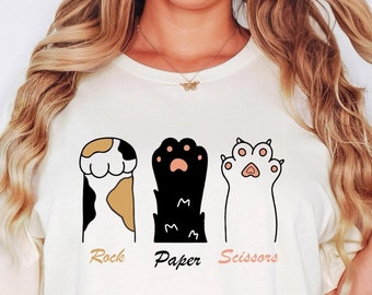 Funny Cat Paw Rock Paper Scissors Shirt, Cute Kitty Graphic Tee, Cat Lover Gift, Funny Pet Owner T-Shirt, Cat Meme Shirt, Unisex Cat Tee