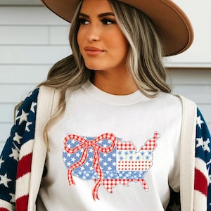 Camiseta con mapa de EE. UU., camiseta con lazo del 4 de julio, camiseta con estampado patriótico, camiseta americana en rojo, blanco y azul, top estilo western country.