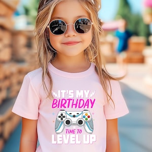 Gamer Birthday Girl T-Shirt: Level Up Video Game Party, Pink Tee