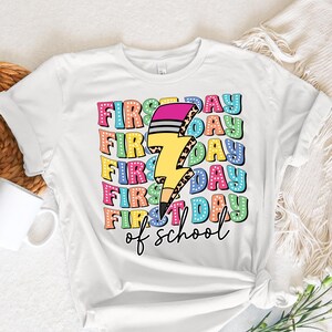 First Day of School Teacher Tee, Lightning Pencil Design