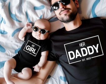 Daddy or Baby Shirt, Her Daddy / His Girl Est. Year, Matching Personalized T-Shirt, New Dad Gift, Fall Family Photo Outfit