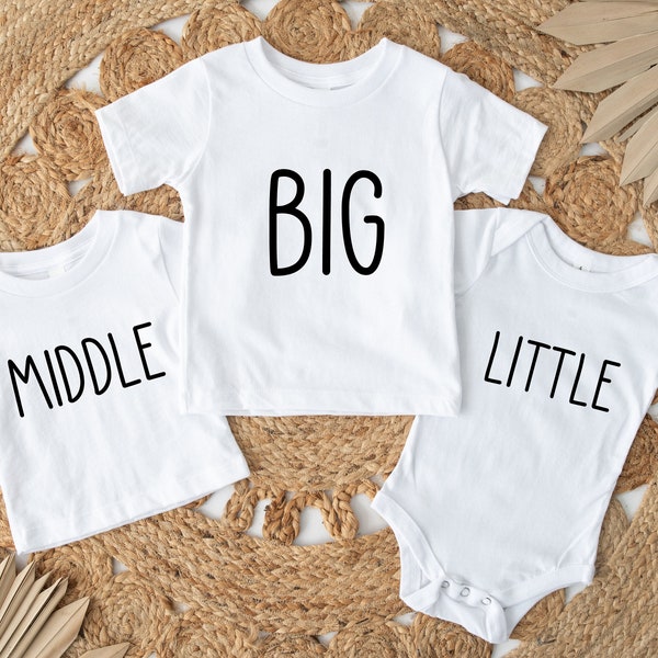 Big Middle Little Shirts, Baby Announcement T-Shirt, Cousin Squad Shirt, Sibling To Be Matched, Baby Brother Sister, Third Sibling Reveal.