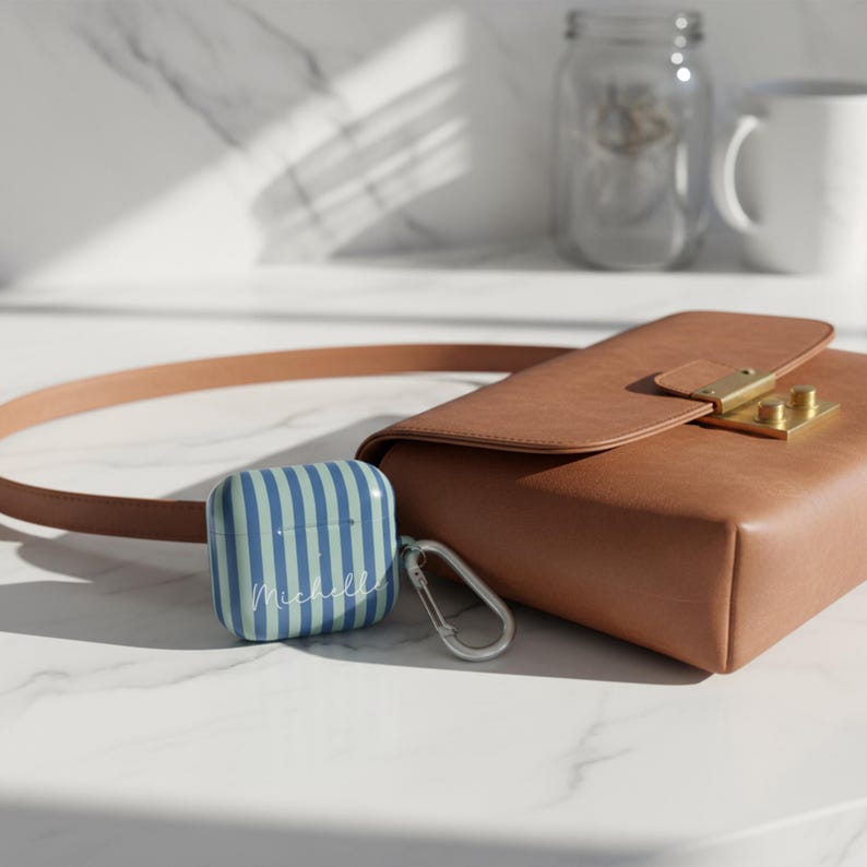 Gestreifte Airpods-Hülle Airpods 4 Hülle Modernes Design Tech Accessoire Geschenke für Teenager Mädchen Adrette Drahtlose Halter Benutzerdefinierter Name Monogramm Geschenk Bild 11