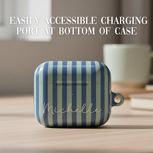 Airpods 4 Compatible Case Tech Accessory Striped Pattern Design Hard Shell Protection Wireless Earbud Holder Custom Monogram Option Preppy Style Aesthetic Teen Girl Gift Idea Perfect Present Durable Material Daily Use Essential Stylish