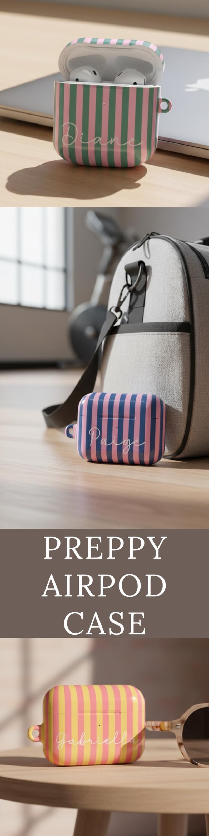 Gestreifte Airpods-Hülle Airpods 4 Hülle Modernes Design Tech Accessoire Geschenke für Teenager Mädchen Adrette Drahtlose Halter Benutzerdefinierter Name Monogramm Geschenk Bild 18