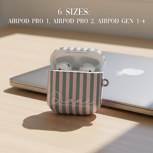 Gestreifte Airpods-Hülle Airpods 4 Hülle Modernes Design Tech Accessoire Geschenke für Teenager Mädchen Adrette Drahtlose Halter Benutzerdefinierter Name Monogramm Geschenk Bild 8