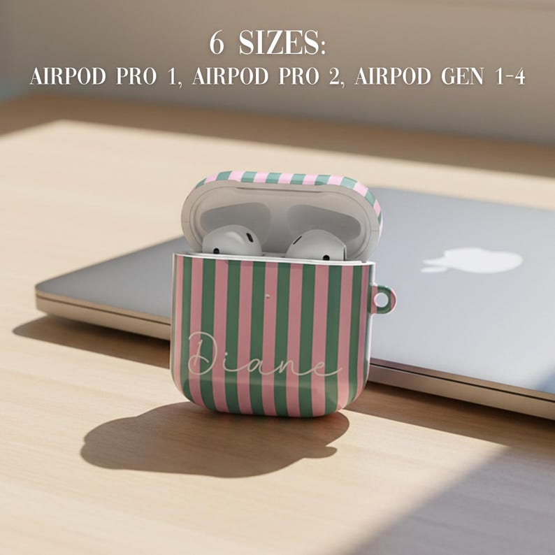 Gestreifte Airpods-Hülle Airpods 4 Hülle Modernes Design Tech Accessoire Geschenke für Teenager Mädchen Adrette Drahtlose Halter Benutzerdefinierter Name Monogramm Geschenk Bild 8