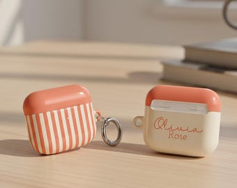 Personalized Minimalist Stripe Custom Case Airpods Pro 3 Case For Her Accessories Tech Cover With Name Gifts For Bestfriend Girls Trip Favor
