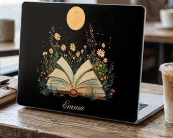 Personalized Laptop Case Book Lover Gifts for Women Botanical Cover Custom Name Macbook Pro Cover Floral Wildflower Tech Accessory Bookish