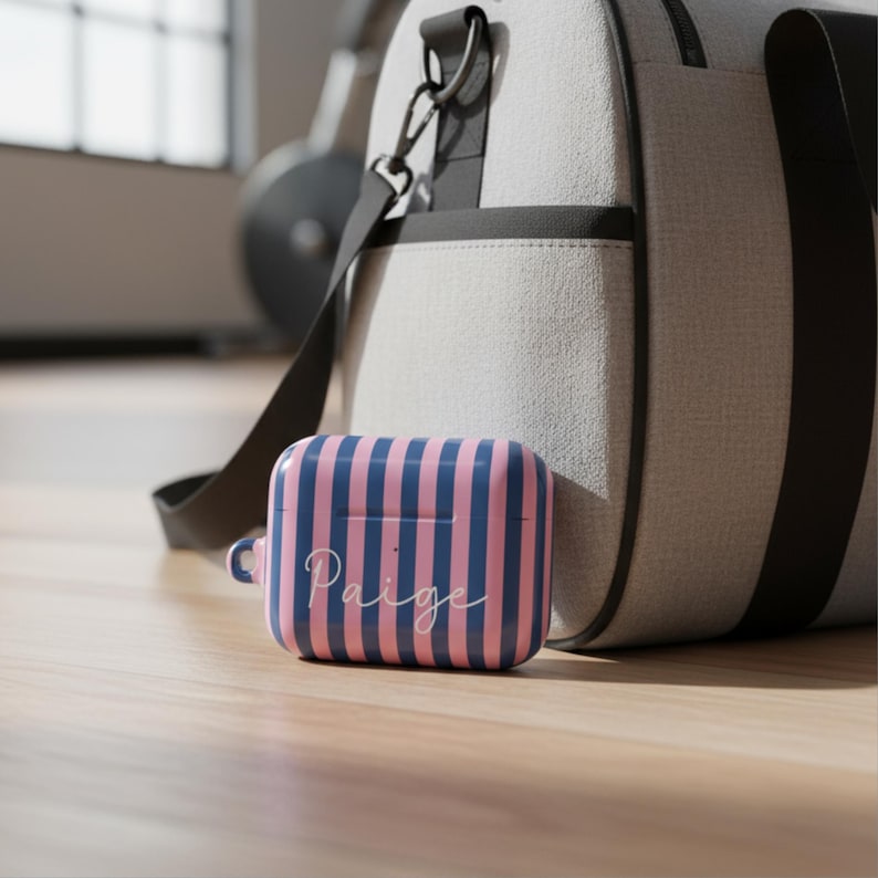 Gestreifte Airpods-Hülle Airpods 4 Hülle Modernes Design Tech Accessoire Geschenke für Teenager Mädchen Adrette Drahtlose Halter Benutzerdefinierter Name Monogramm Geschenk Bild 13
