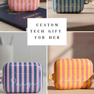 Gestreifte Airpods-Hülle Airpods 4 Hülle Modernes Design Tech Accessoire Geschenke für Teenager Mädchen Adrette Drahtlose Halter Benutzerdefinierter Name Monogramm Geschenk Bild 20