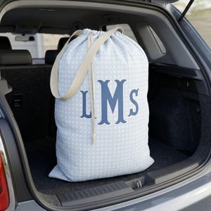 Monogram Laundry Bag College Freshman Dorm Essential Storage Solution Personalized Student Gift Custom Initial Drawstring Sack Gingham Check