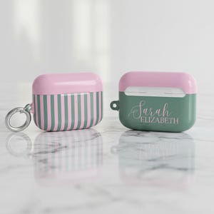 Personalized Minimalistic Airpods 4 Case Mother's Day Gift For Her Monogram Striped Custom Name Tech Accessory Birthday Gift Airpod Case