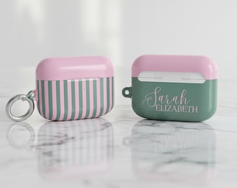 Personalisierte Minimalistische Airpods 4 Hülle Muttertagsgeschenk für sie Monogramm gestreifter benutzerdefinierter Name Tech Accessoire Geburtstagsgeschenk Airpod-Hülle