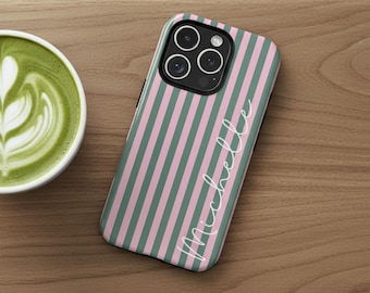 Minimalistische Brautjungfer Geschenk Benutzerdefinierte Iphone 16 Hülle Modernes Design Vertikale Streifen Name Personalisierung Geschenkidee Robuste Iphone 15 Handyhülle