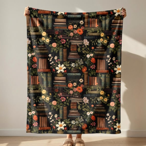 Dark Academia Book Blanket Vintage Floral Library Blanket Cottagecore Book Print Throw Book Nook Gift for Book Lovers Home Decor Bookish